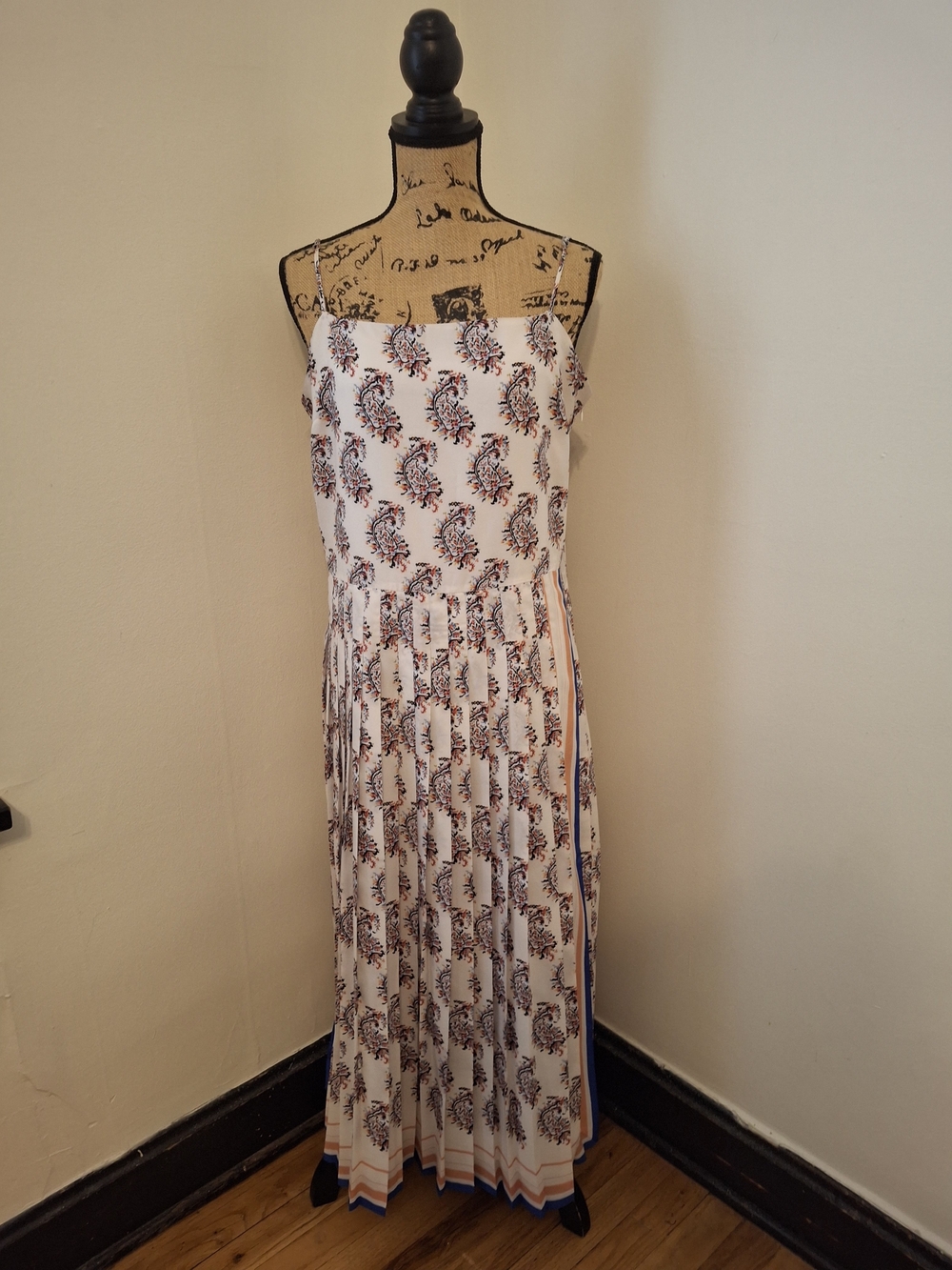 Banana Republic White Maxi Dress with Navy & Coral Print